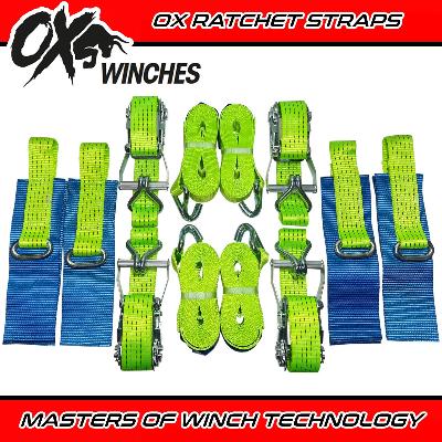 Recovery Ratchet Alloy Wheel Straps Trailer - Hi Viz Green